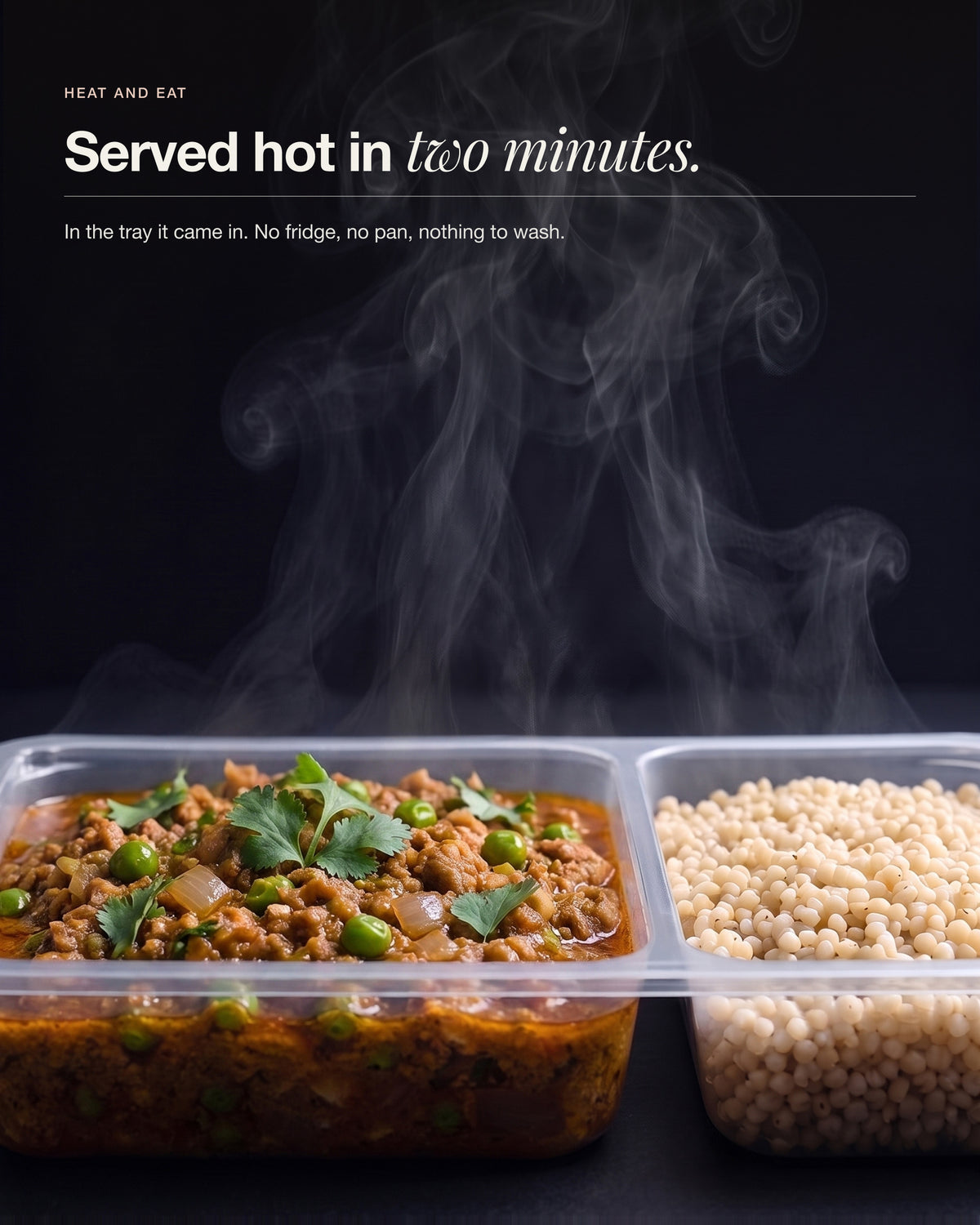 Chicken Keema Breakfast Bowl served hot in two minutes, steam rising