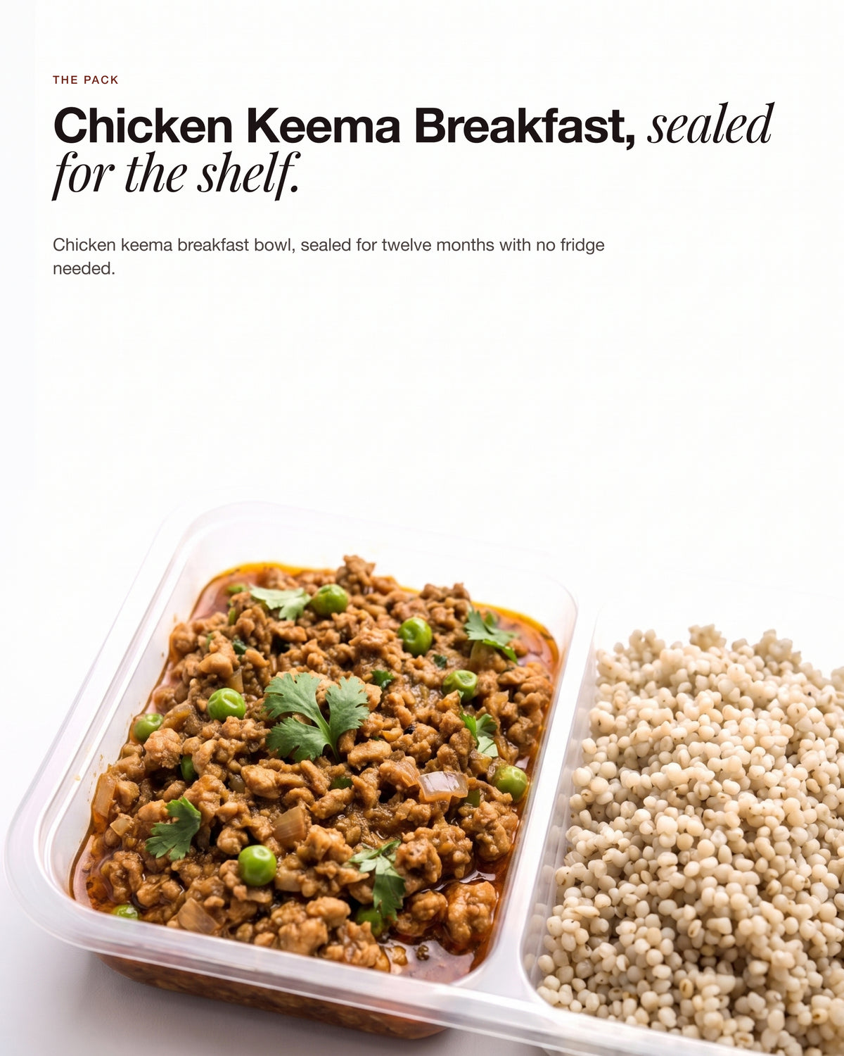 Close up of Chicken Keema Breakfast Bowl, chicken keema with pearl millet