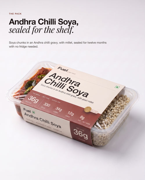 Andhra Chilli Soya sealed in its tray, ready for the shelf