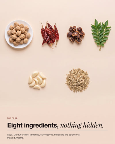 The ingredients that go into Andhra Chilli Soya, laid out
