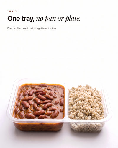 Rajma Protein Bowl in its two compartment tray, rajma beside pearl millet
