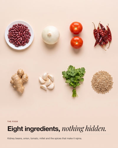 The ingredients that go into Rajma Protein Bowl, laid out