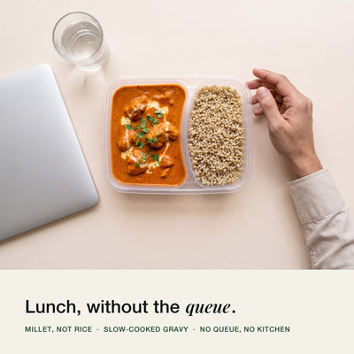 Butter Chicken Bowl eaten at a desk