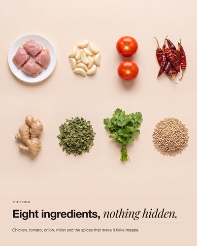 The ingredients that go into Chicken Tikka Masala Bowl, laid out