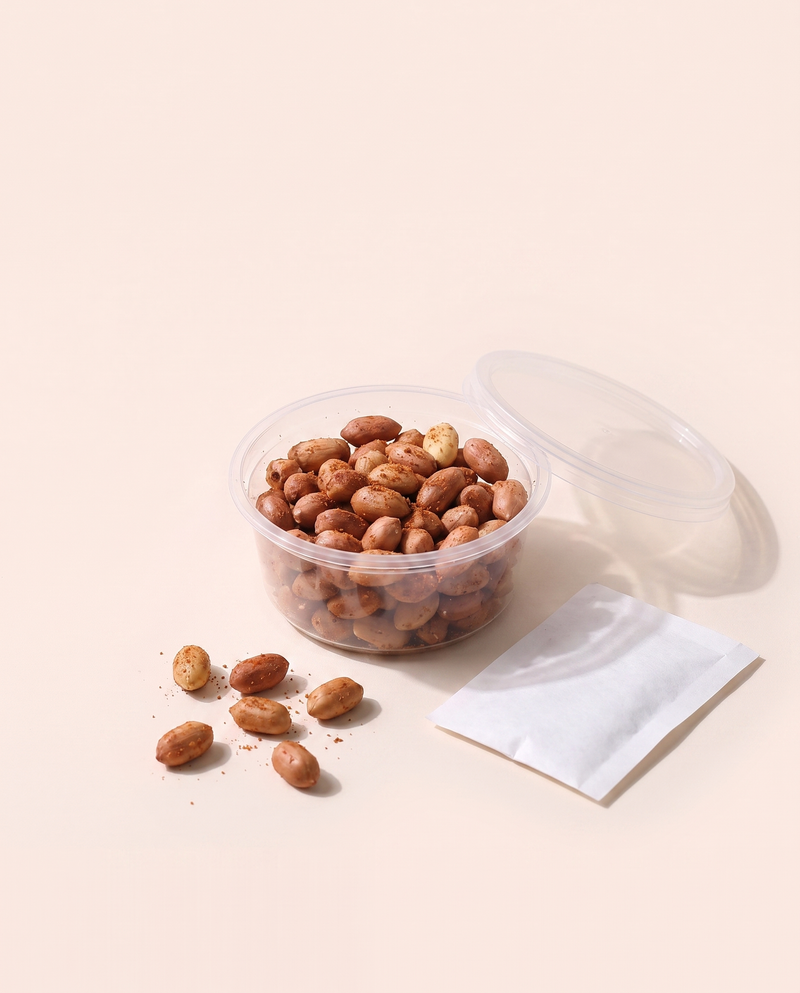 Peanut High Protein Top-up, roasted peanuts in their tub with the dry masala sachet