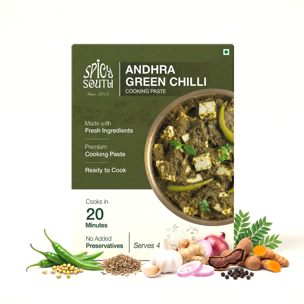 Andhra Green Chilli Paste veg pack with paneer curry and fresh ingredients [veg]