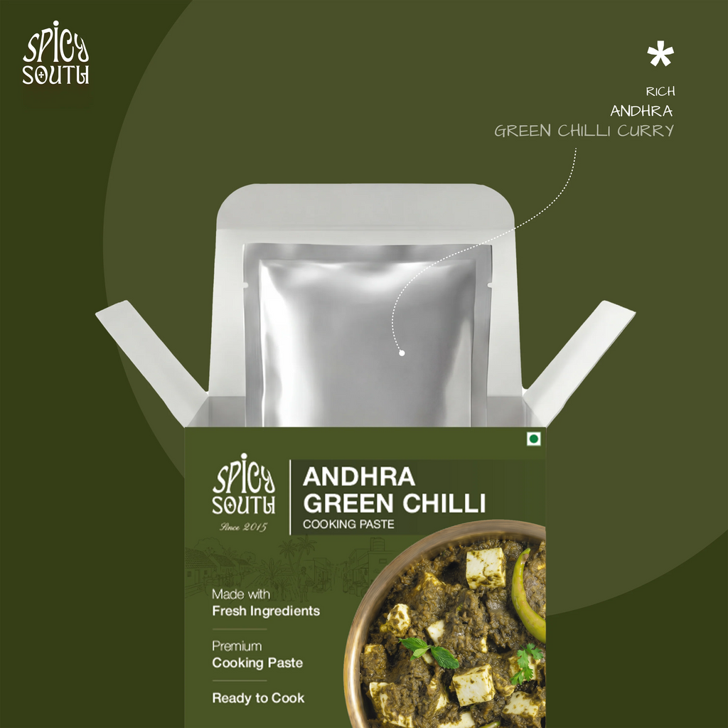 Andhra Green Chilli Paste open box with paste pouch, veg [veg]