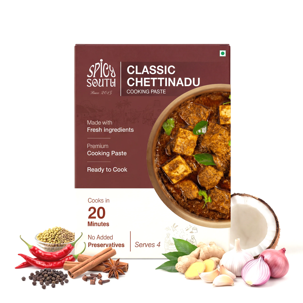 Classic Chettinad Curry Paste veg pack with paneer curry and fresh ingredients [veg]