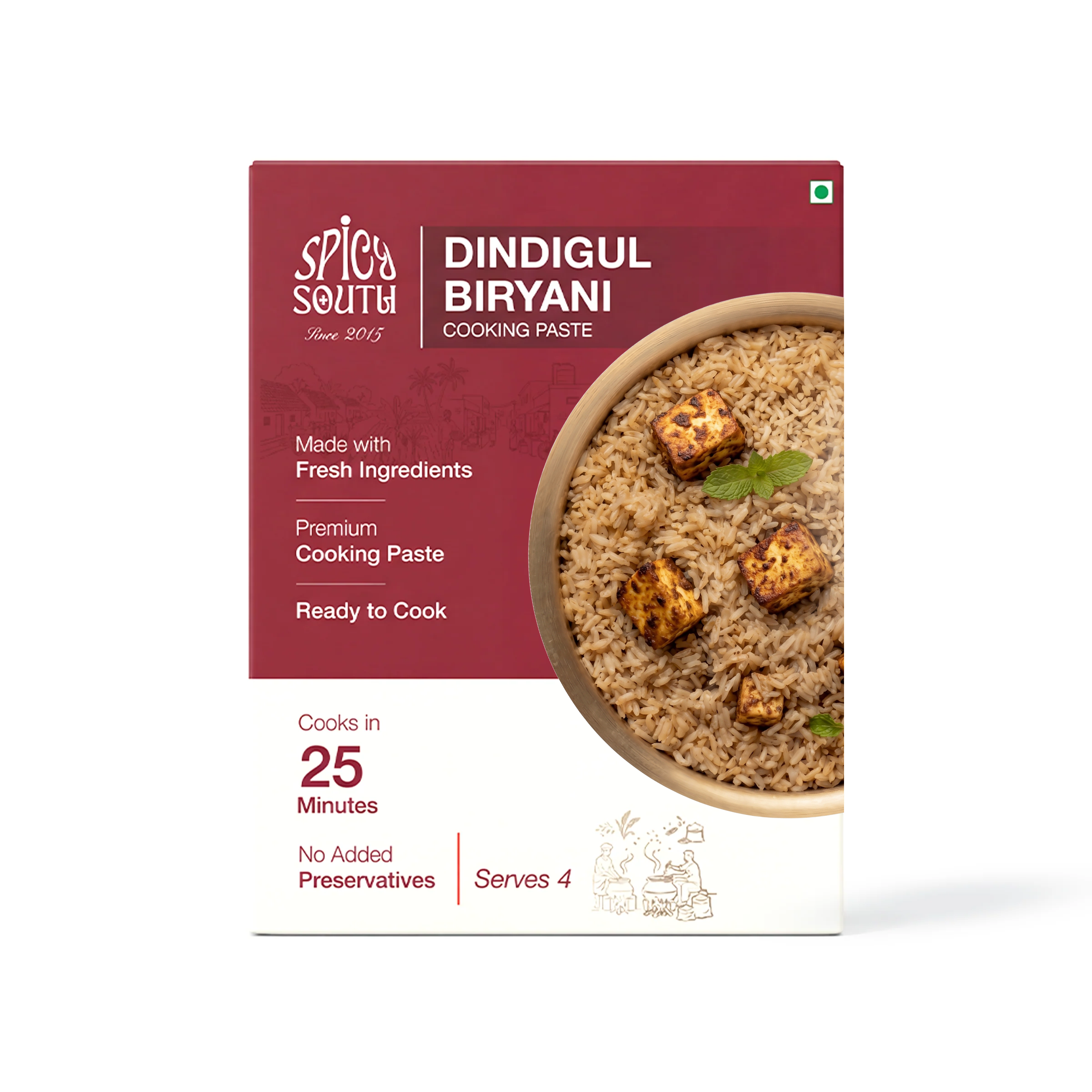 Dindigul Biryani Paste veg pack front with paneer biryani [veg]