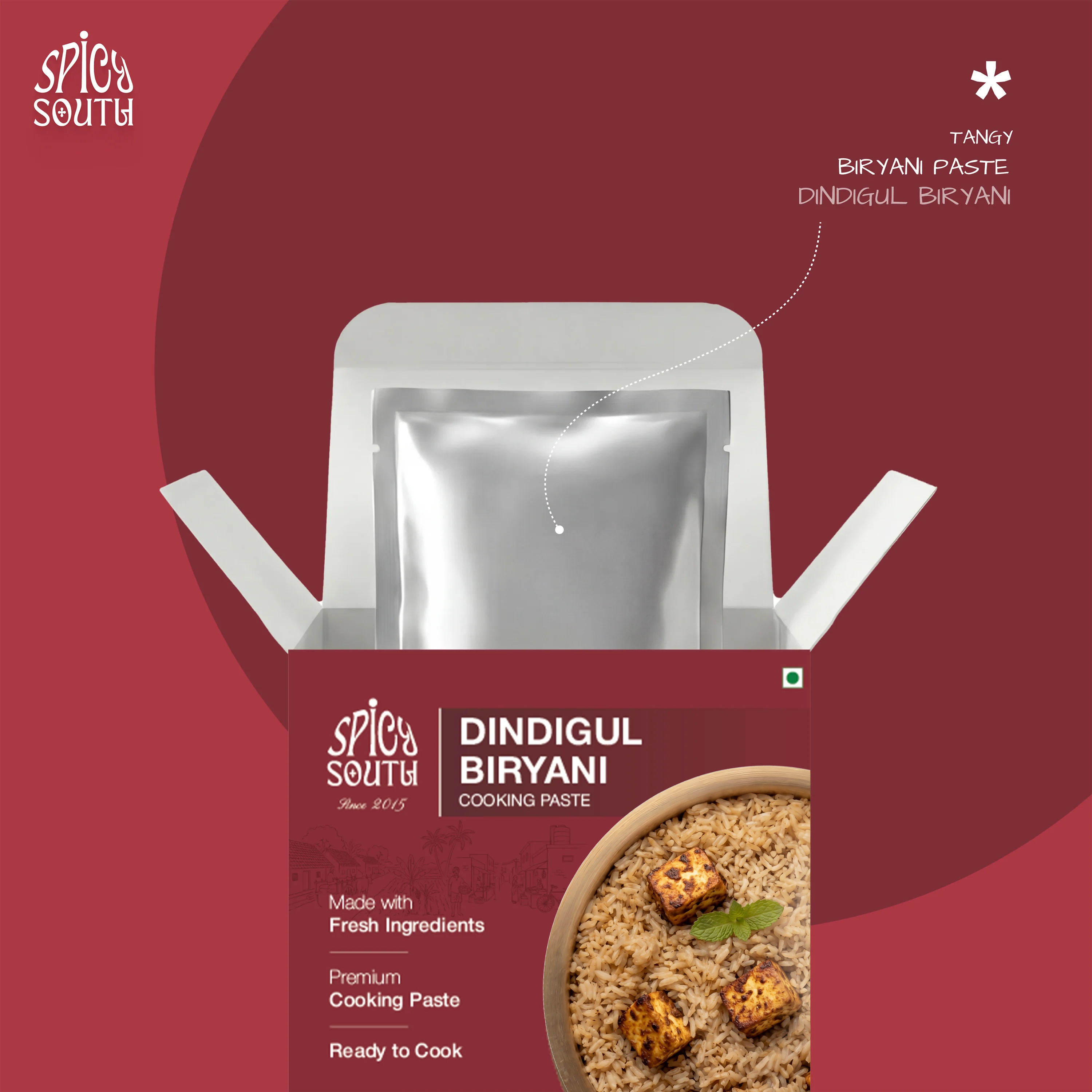 Dindigul Biryani Paste open box with paste pouch, veg [veg]